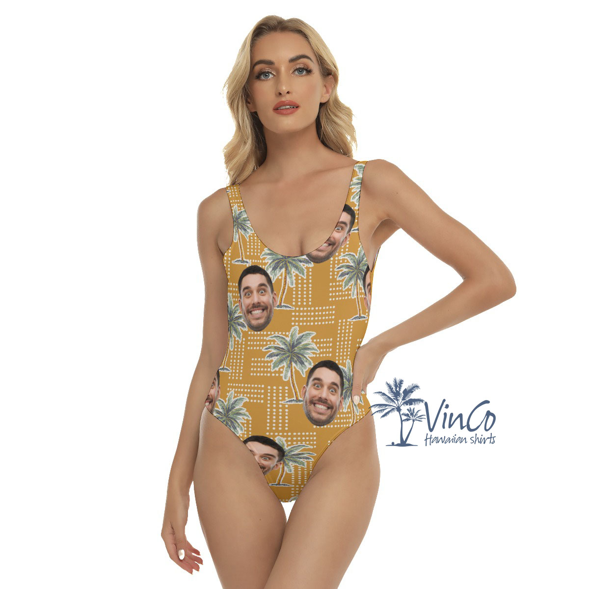 Unique Palm Tree Yellow Custom Swimsuit With Multiple Faces - variant image 1