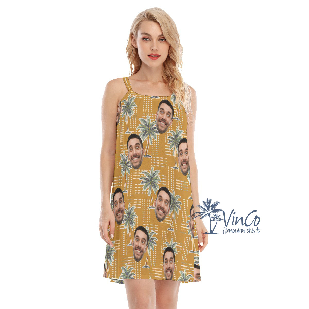 Palm Tree Yellow Custom Cami Dress With Multiple Faces - variant image 1