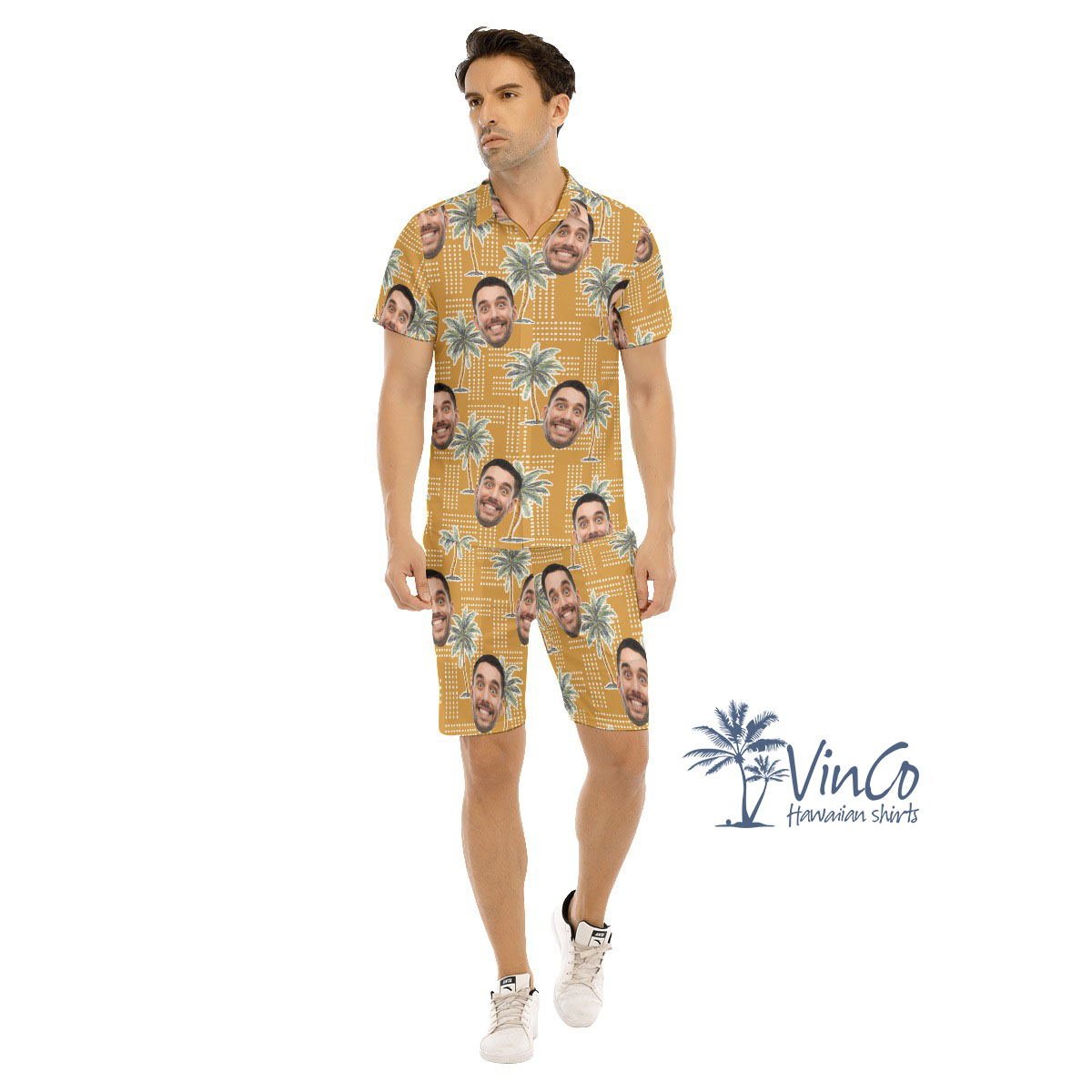 Palm Tree Yellow Custom Hawaiian Shirt And Shorts With Multiple Faces - variant image 1