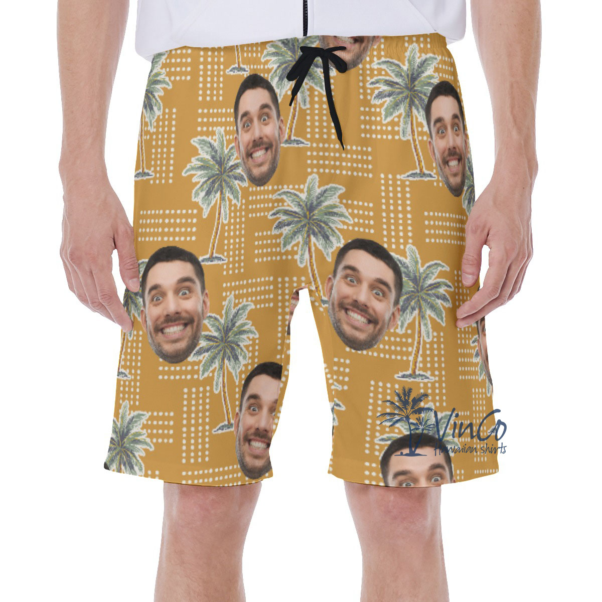 Vintage Palm Tree Custom Face Men's Hawaiian Shorts - variant image 1