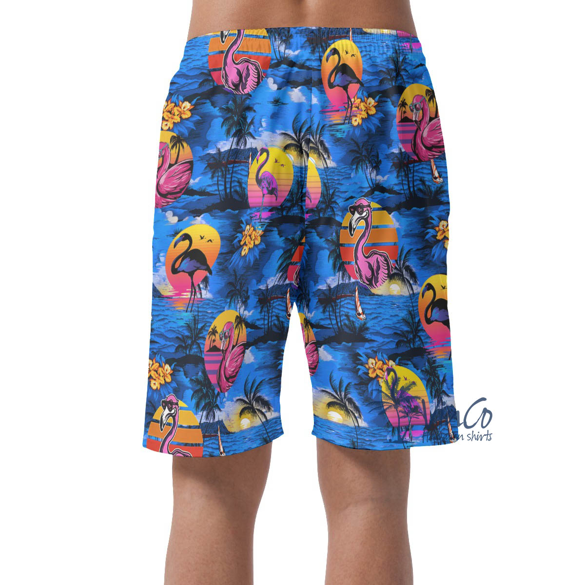 Funny Flamingo Tropical Navy Beach Shorts For Men