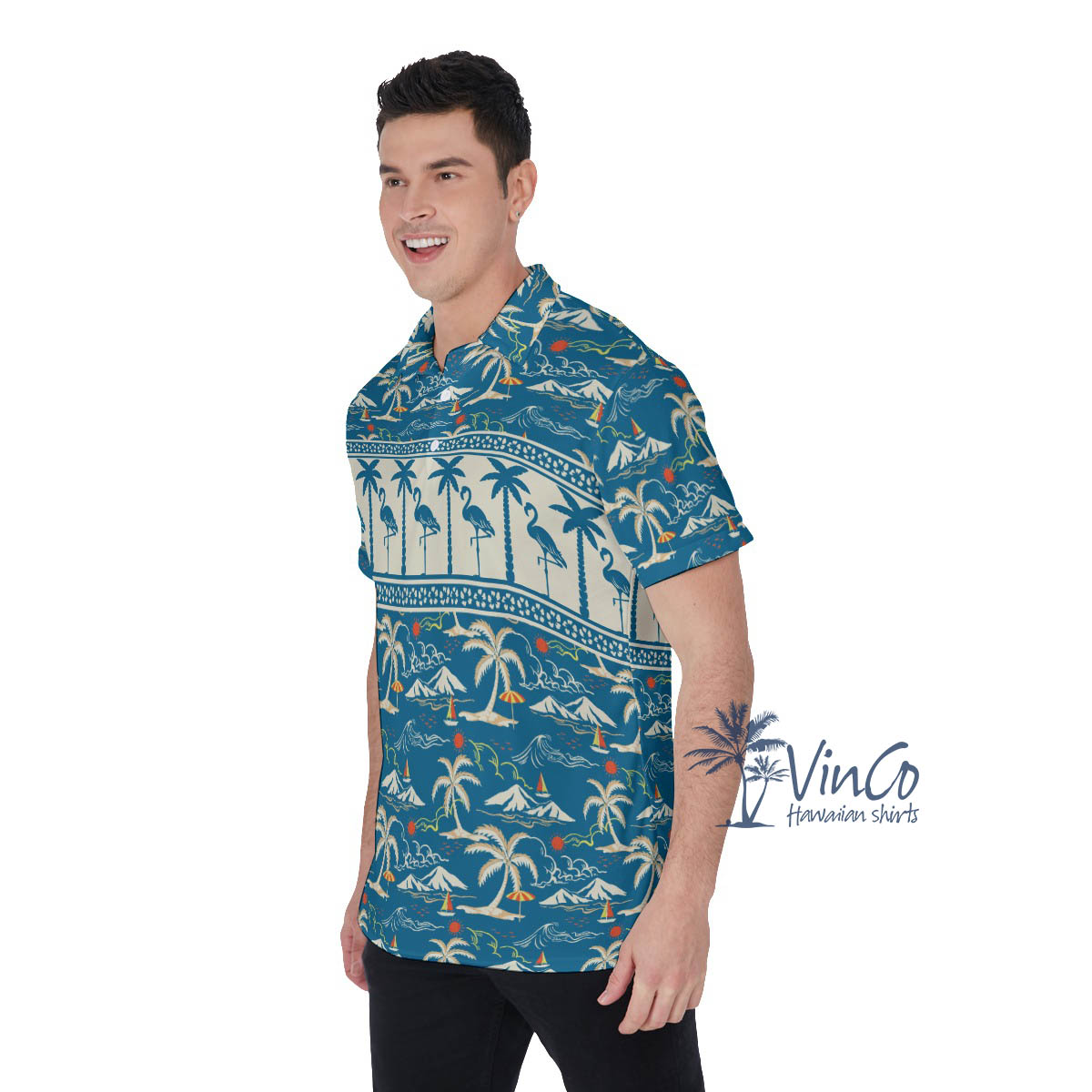 Flamingo Hawaiian Polo Golf Shirt For Men