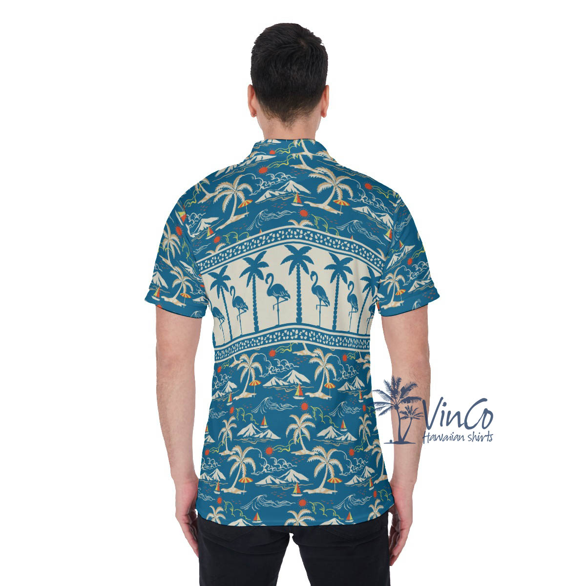 Flamingo Hawaiian Polo Golf Shirt For Men