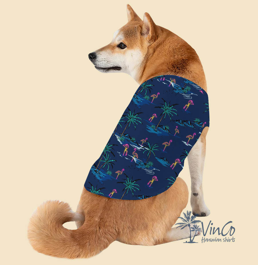 Navy Flamingo Hawaiian Shirt For Pet