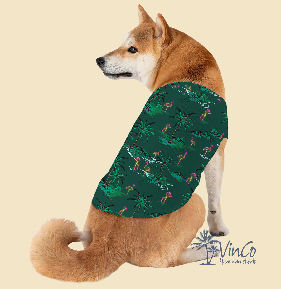 Flamingo Green Aloha Shirt For Dogs