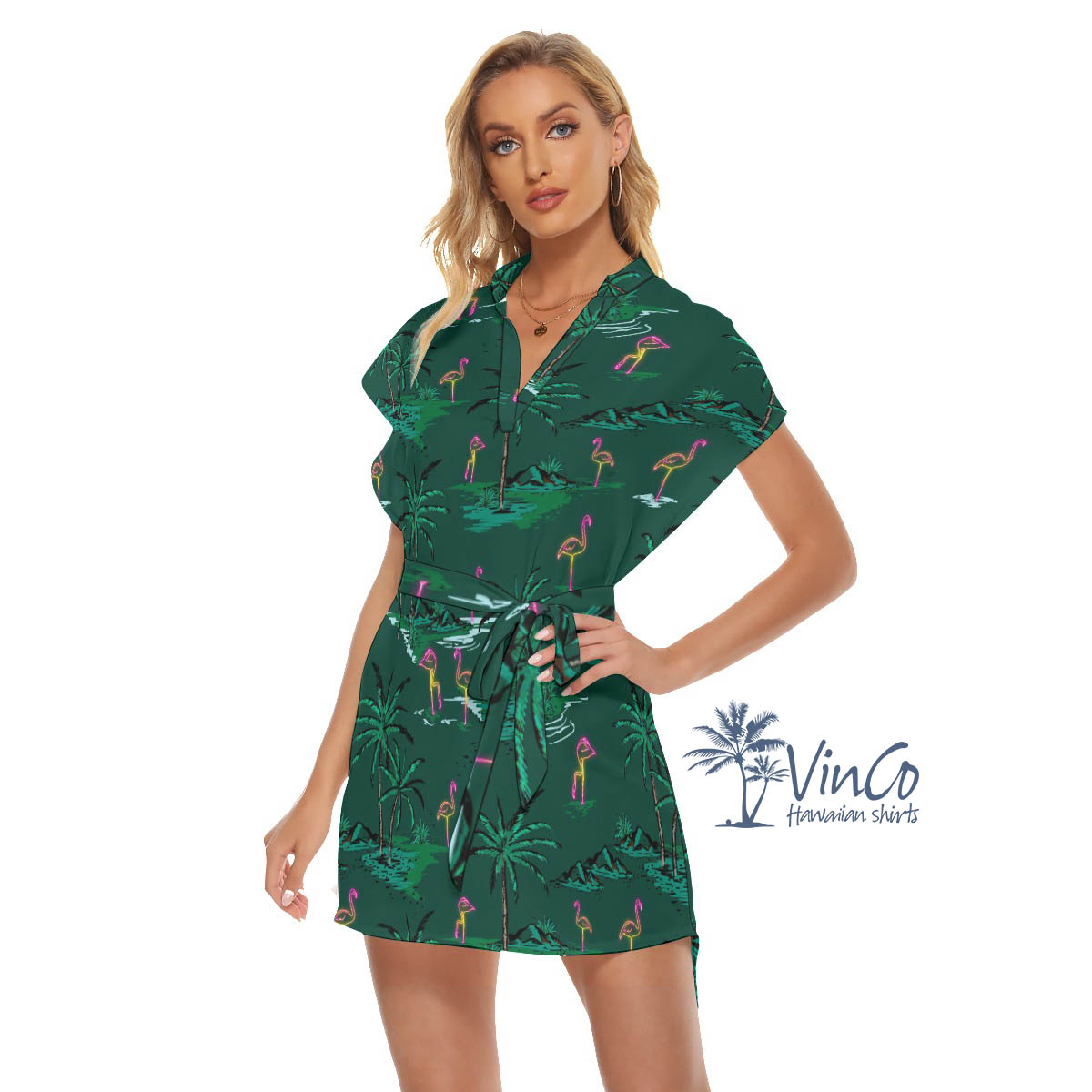 Flamingo Aloha Dress With Tie For Women
