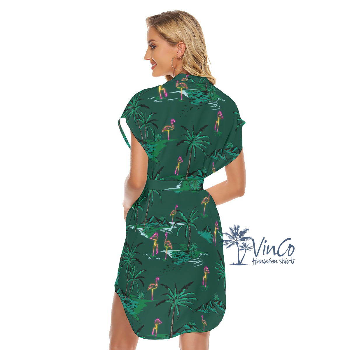 Flamingo Aloha Dress With Tie For Women
