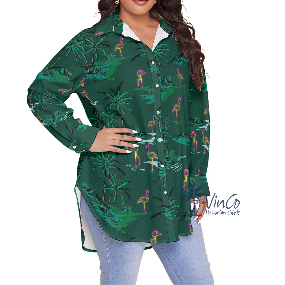 Flamingo Plus Size Hawaiian Shirt For Women