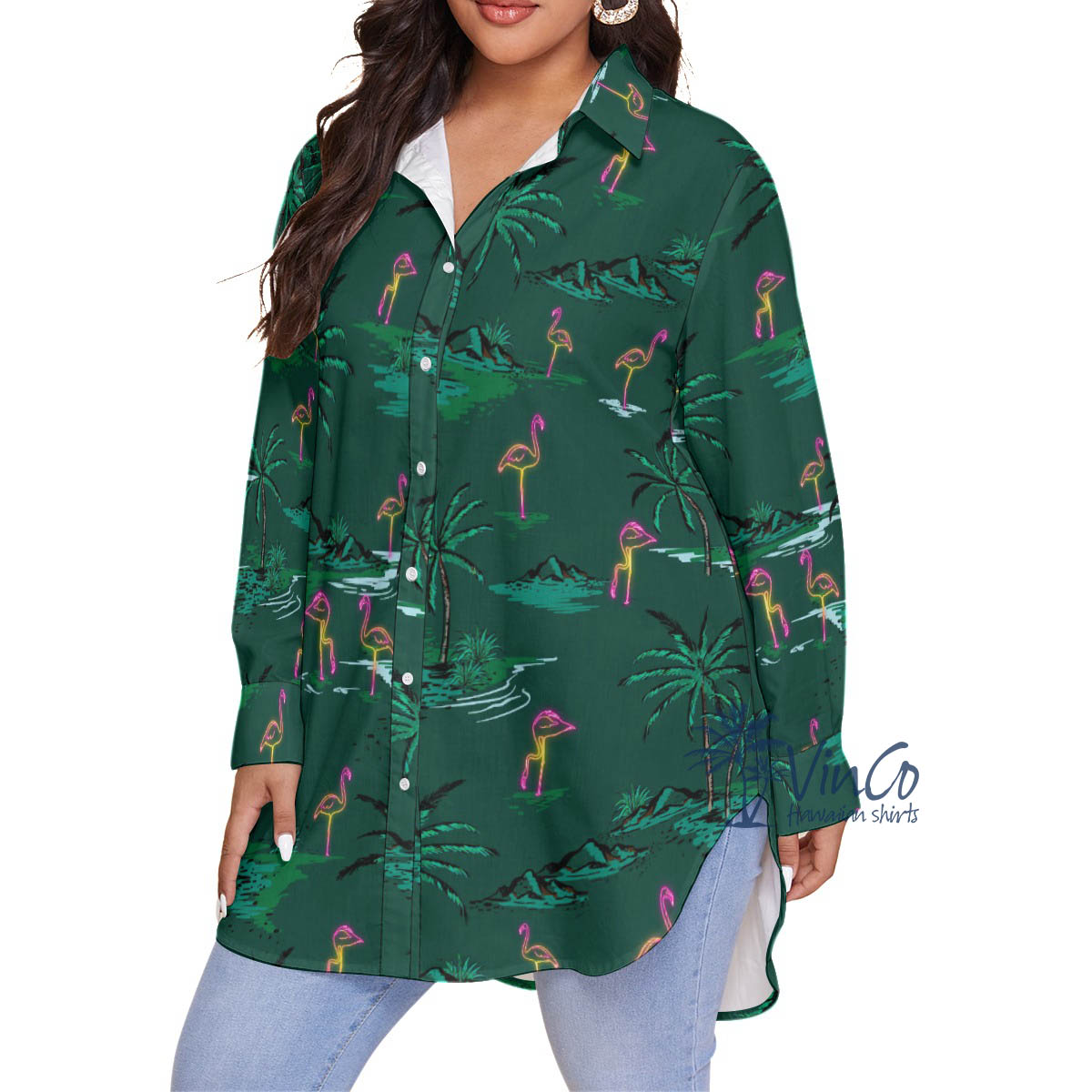 Flamingo Plus Size Hawaiian Shirt For Women