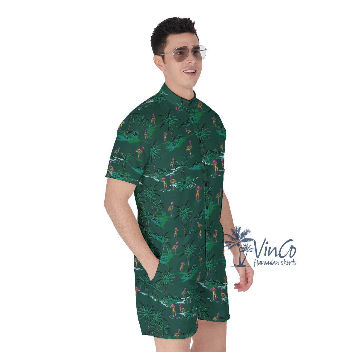 Green Flamingo Short Romper For Men
