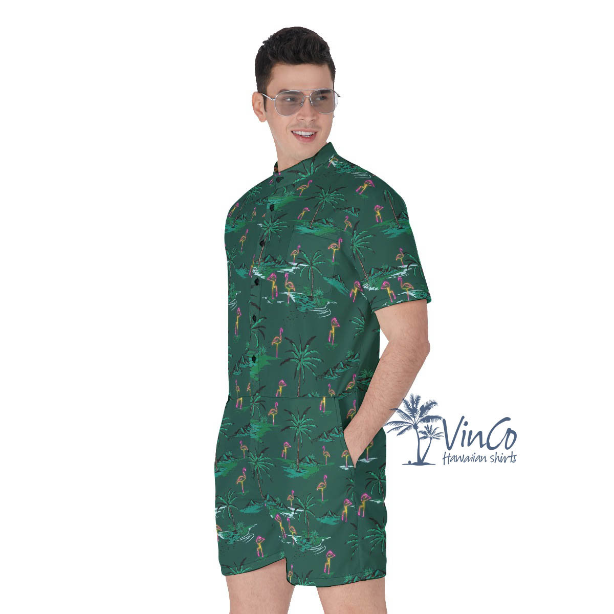 Green Flamingo Short Romper For Men