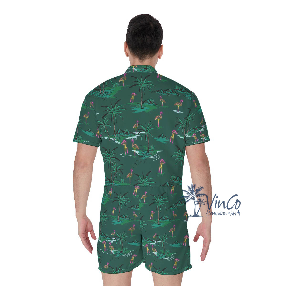 Green Flamingo Short Romper For Men