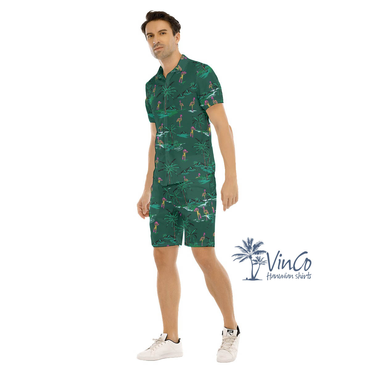Hawaiian Flamingo Beach Shirt Set For Men