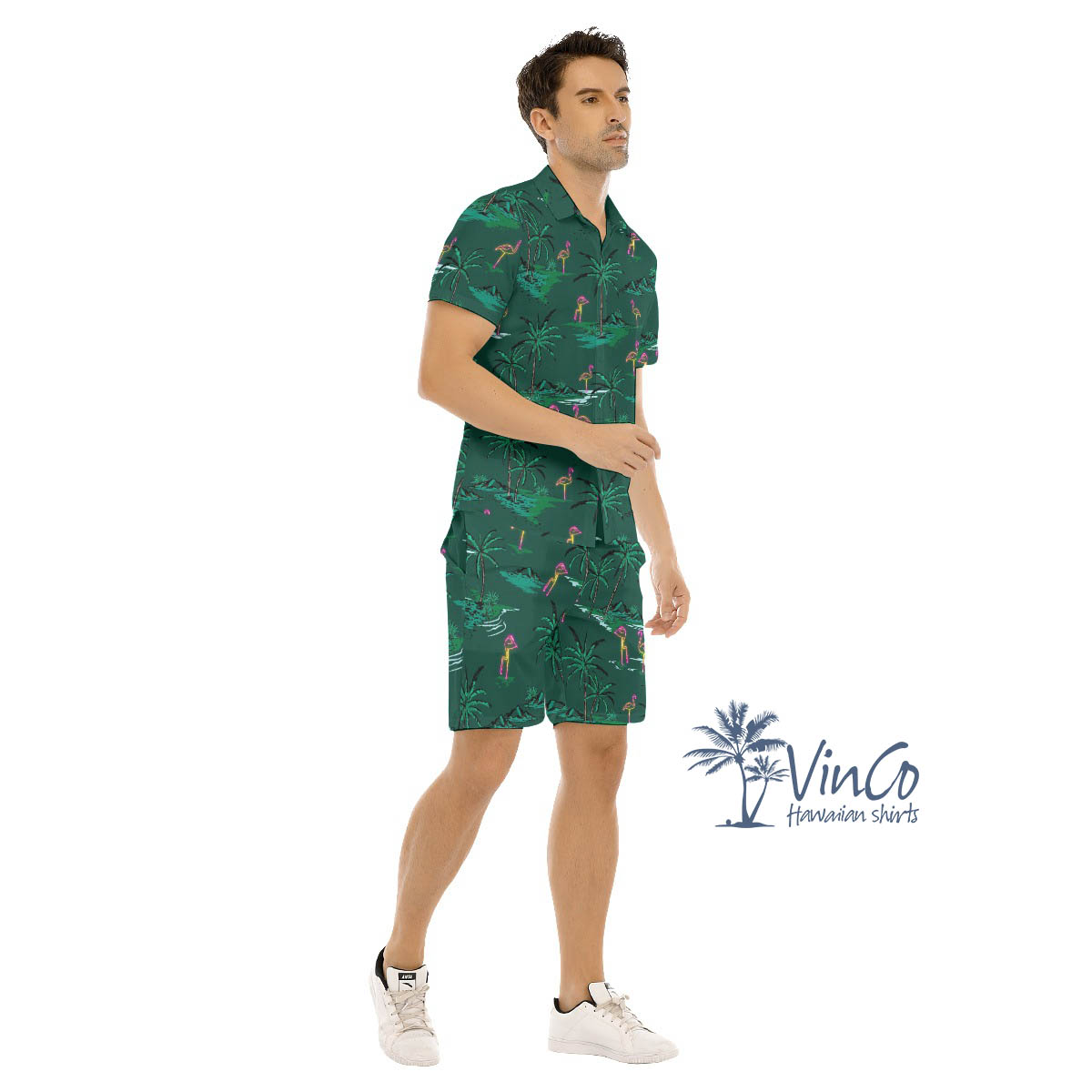 Hawaiian Flamingo Beach Shirt Set For Men