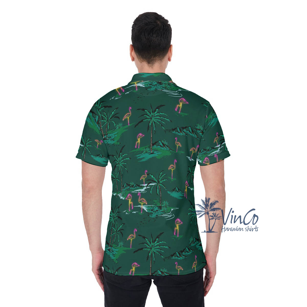 Green Flamingo Hawaiian Polo Shirt For Men