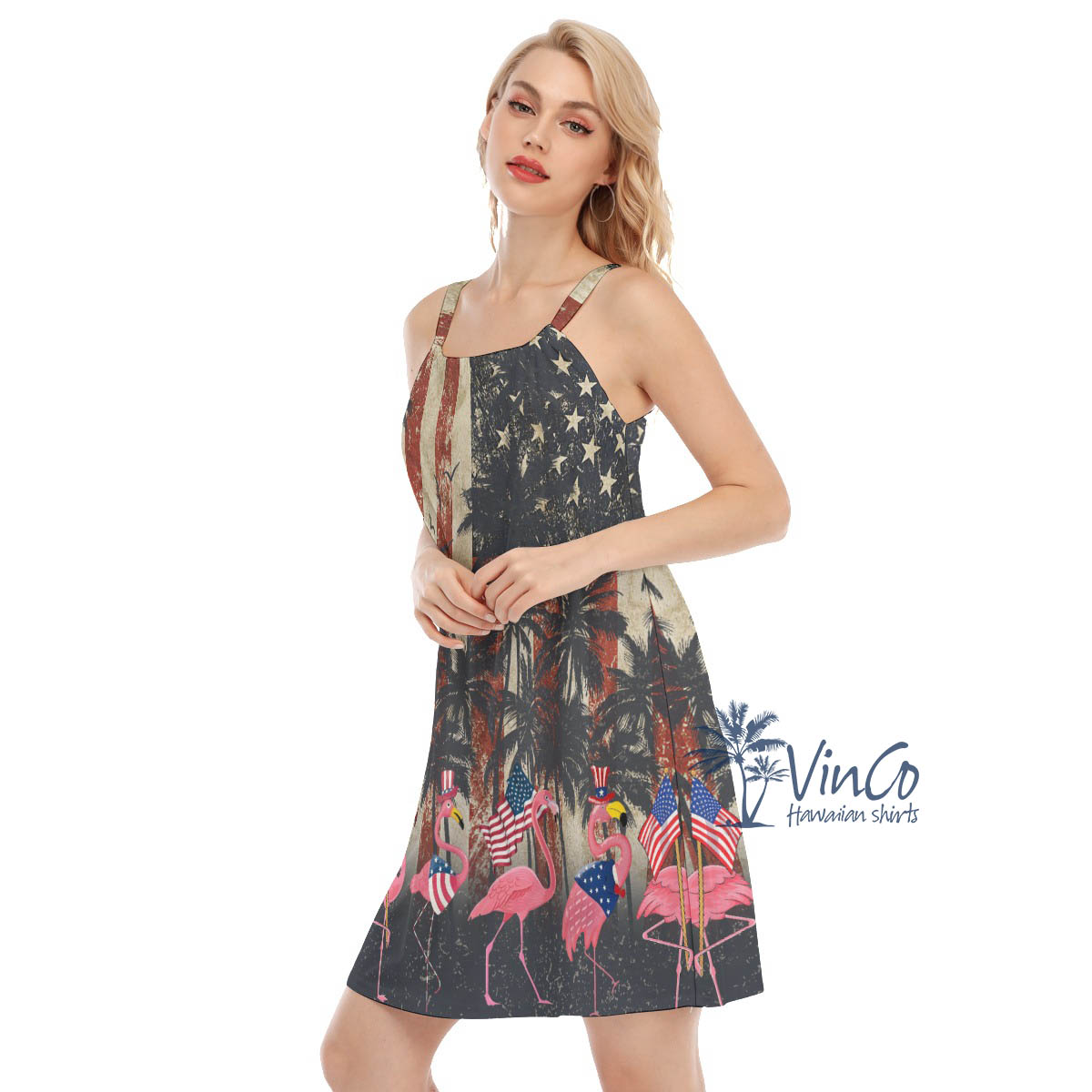 4th Of July American Flag Flamingo Hawaiian Dresses For Women