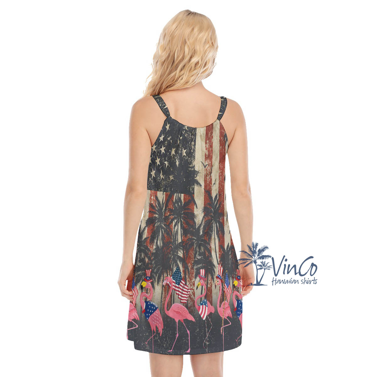 4th Of July American Flag Flamingo Hawaiian Dresses For Women
