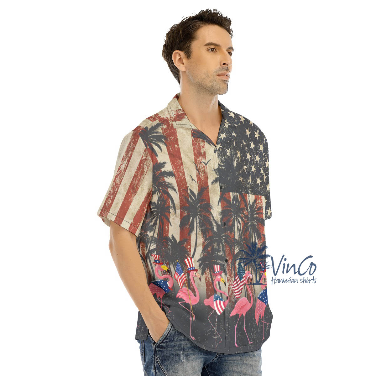 Funny Flamingo American Flag Hawaiian Shirt