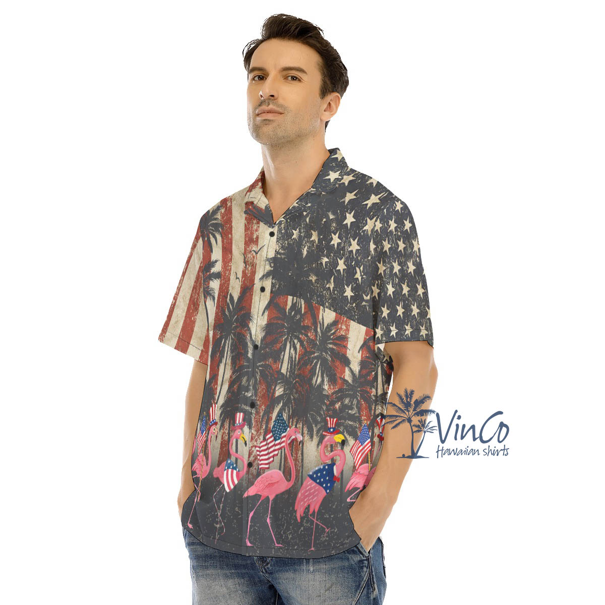 Funny Flamingo American Flag Hawaiian Shirt