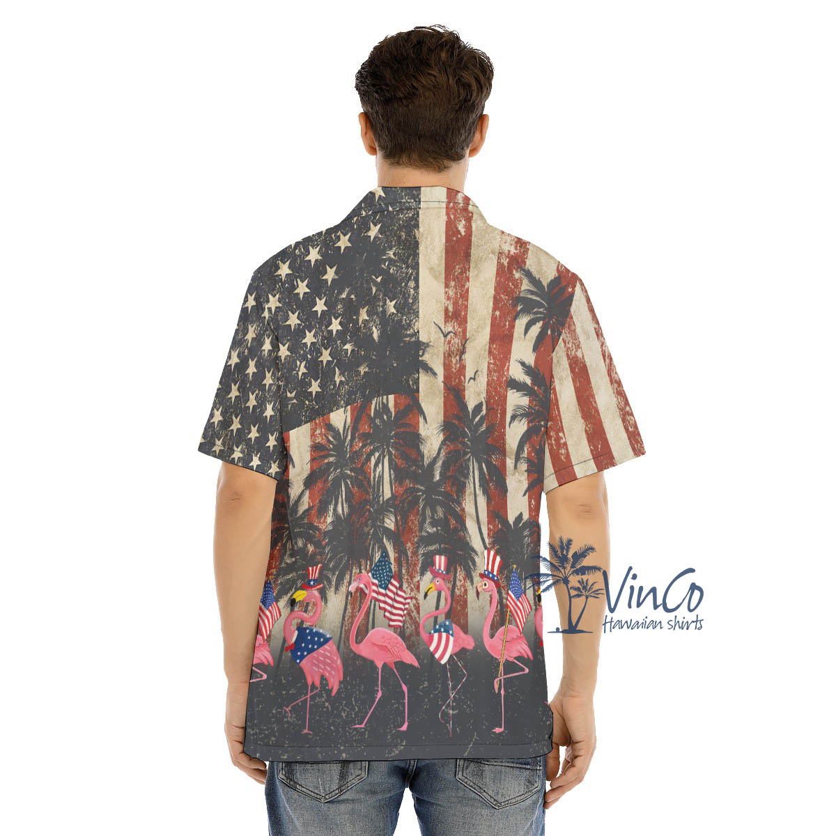 Funny Flamingo American Flag Hawaiian Shirt