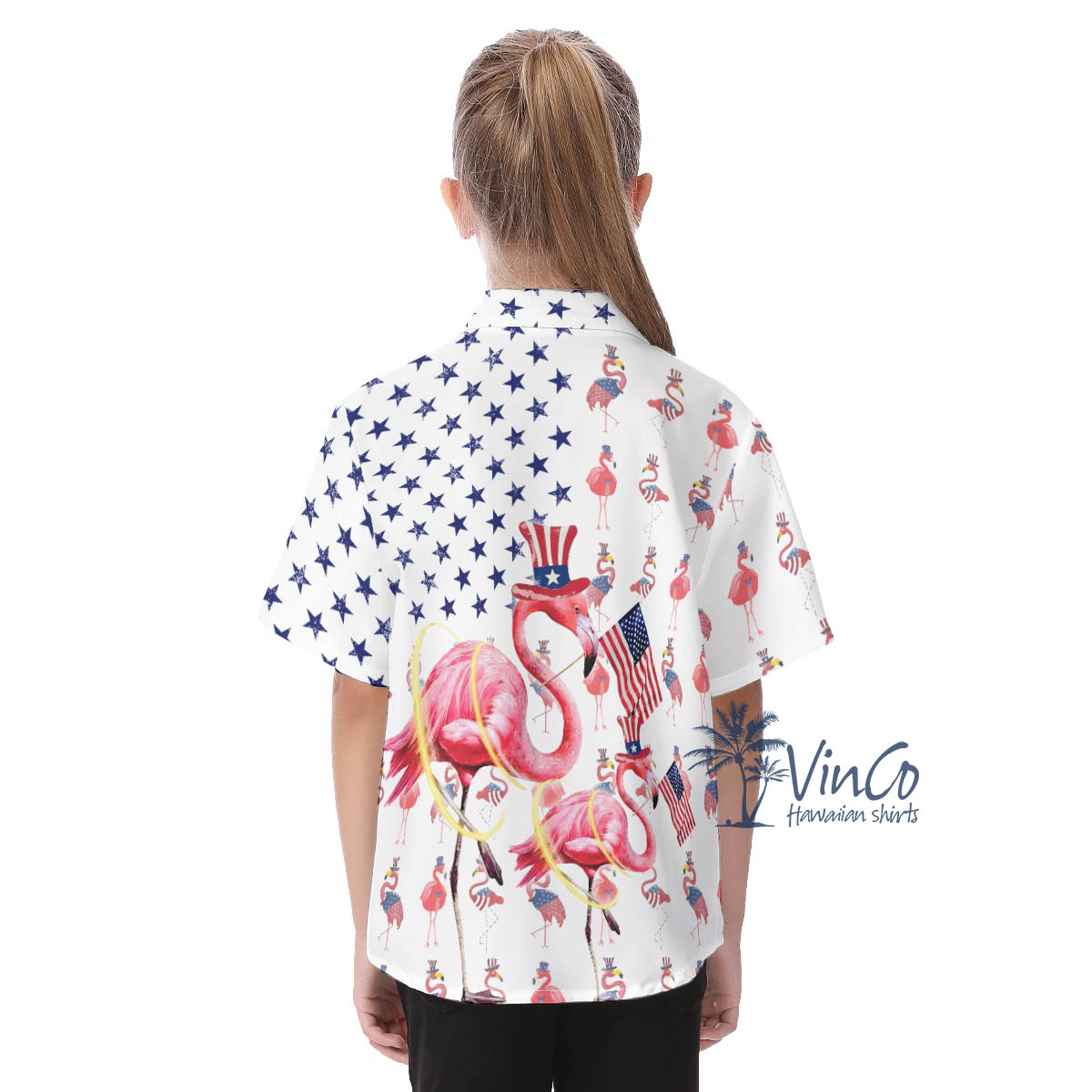 Cute Flamingo 4th Of July Hawaiian Button Up Shirt For Kids