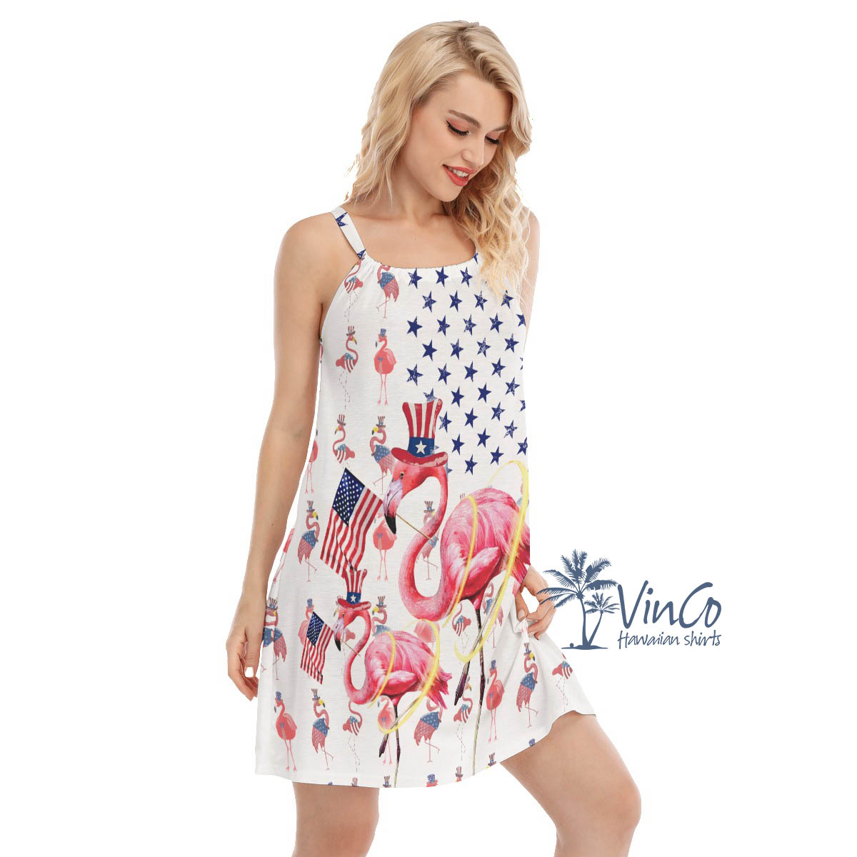 Funny Flamingo 4th Of July Hawaiian Cami Dresses For Women