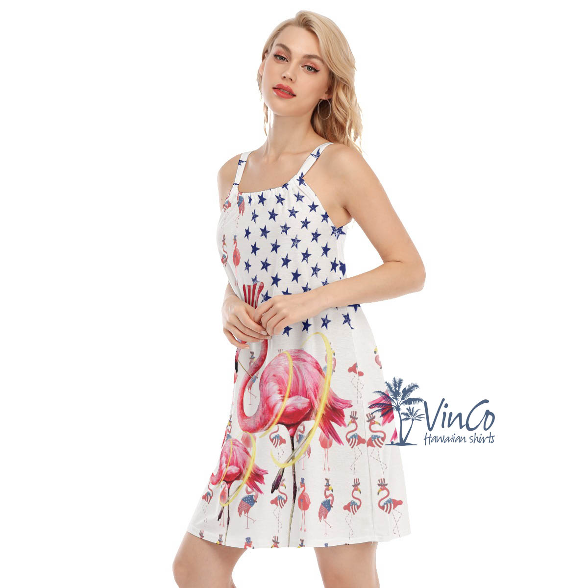 Funny Flamingo 4th Of July Hawaiian Cami Dresses For Women