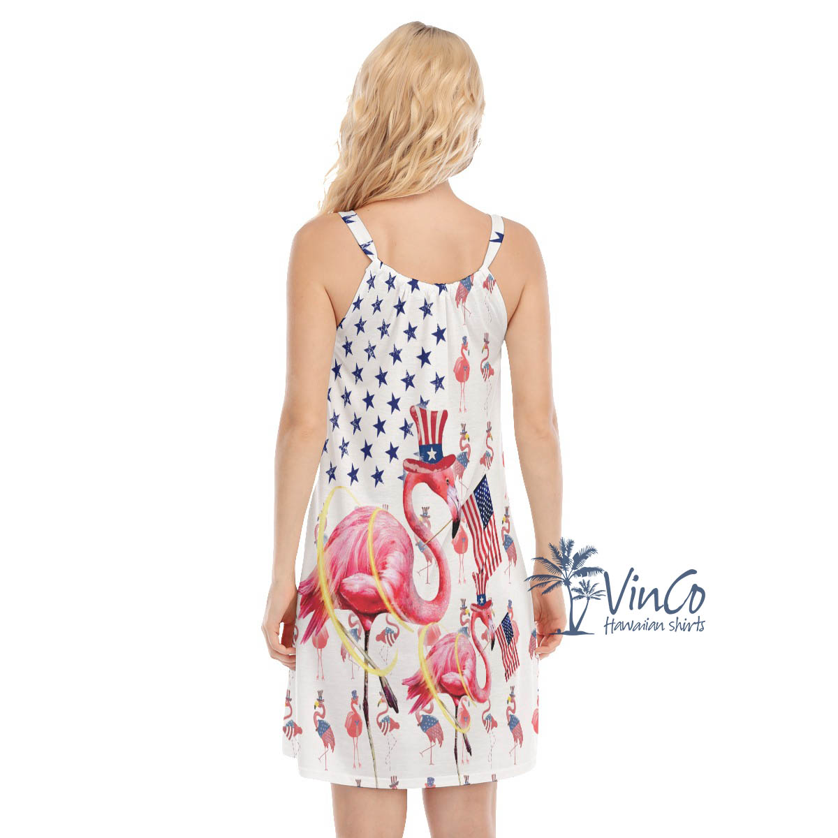 Funny Flamingo 4th Of July Hawaiian Cami Dresses For Women