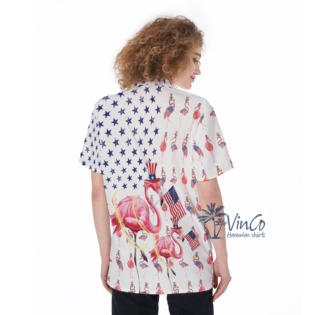 Women's Patriotic Flamingo Hawaiian Button Up Shirt