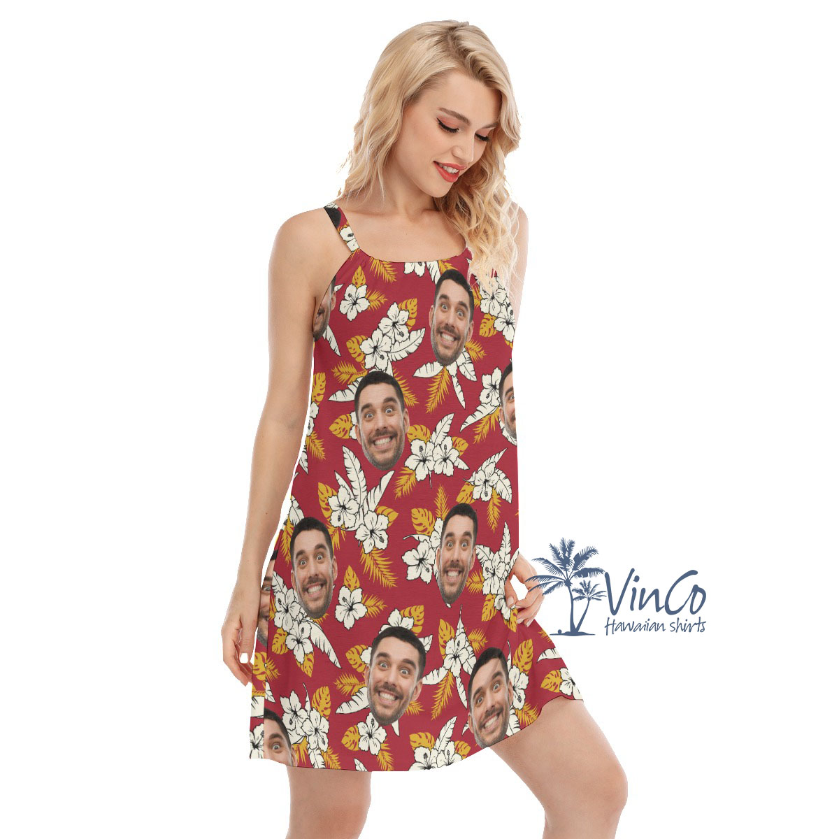 Floral Custom Face Red Women's Cami Dress