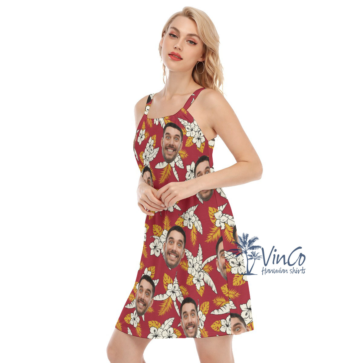 Floral Custom Face Red Women's Cami Dress