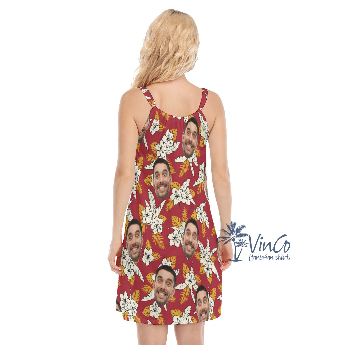 Floral Custom Face Red Women's Cami Dress