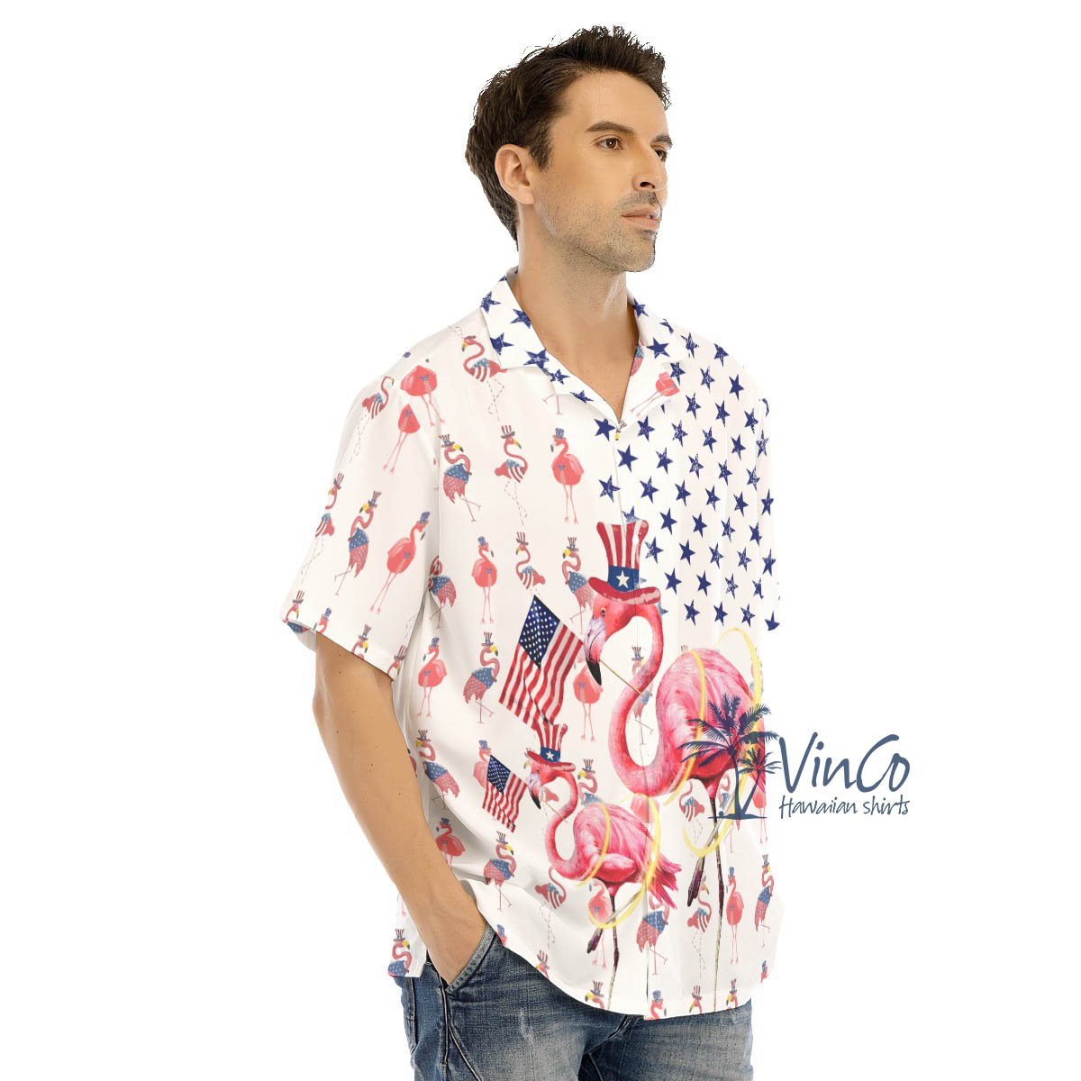 4th Of July Flamingo Hawaiian Shirts For Men