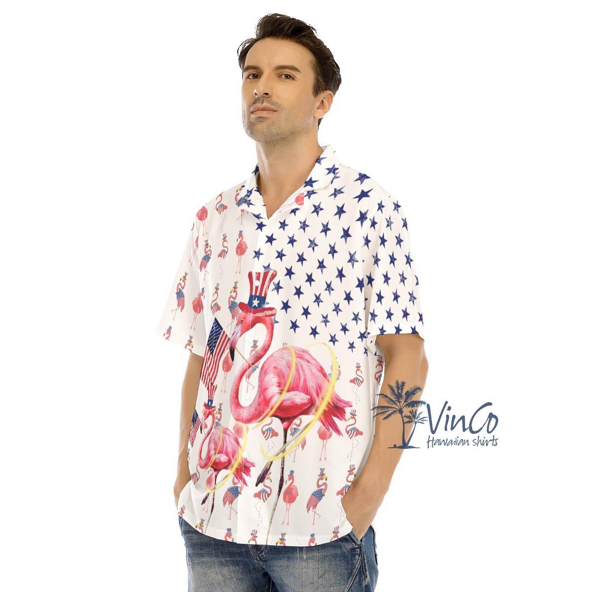 4th Of July Flamingo Hawaiian Shirts For Men