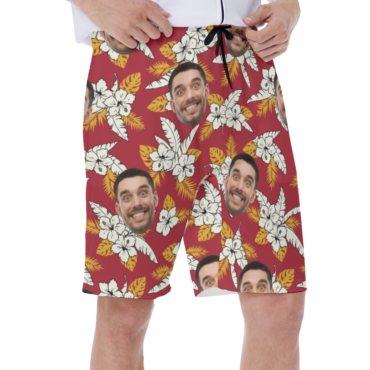 Floral Red Custom Face Hawaiian Men's Shorts