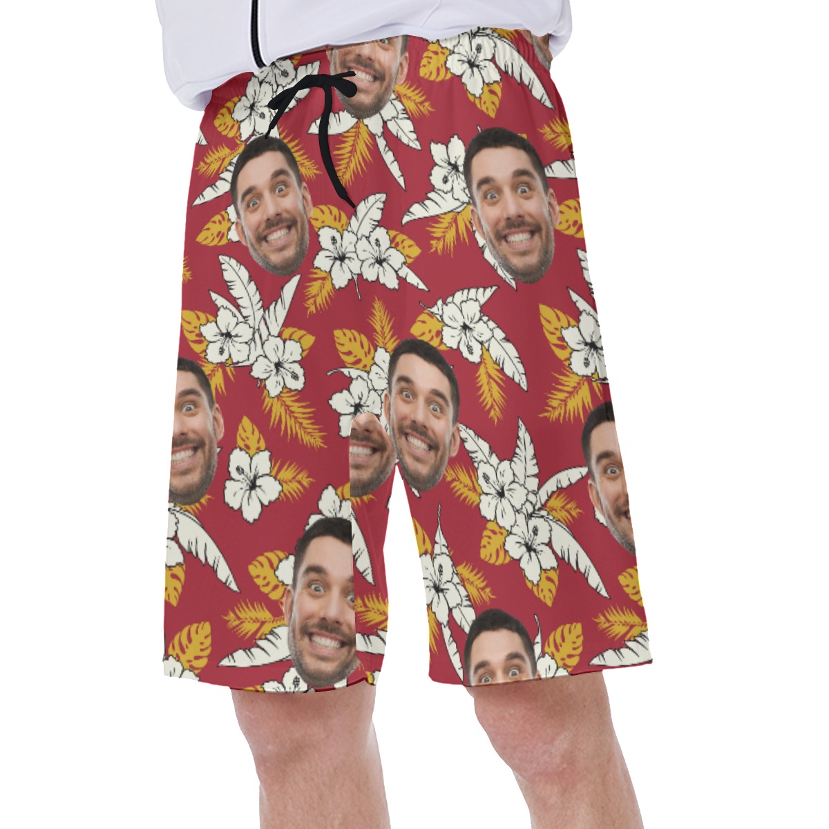Floral Red Custom Face Hawaiian Men's Shorts