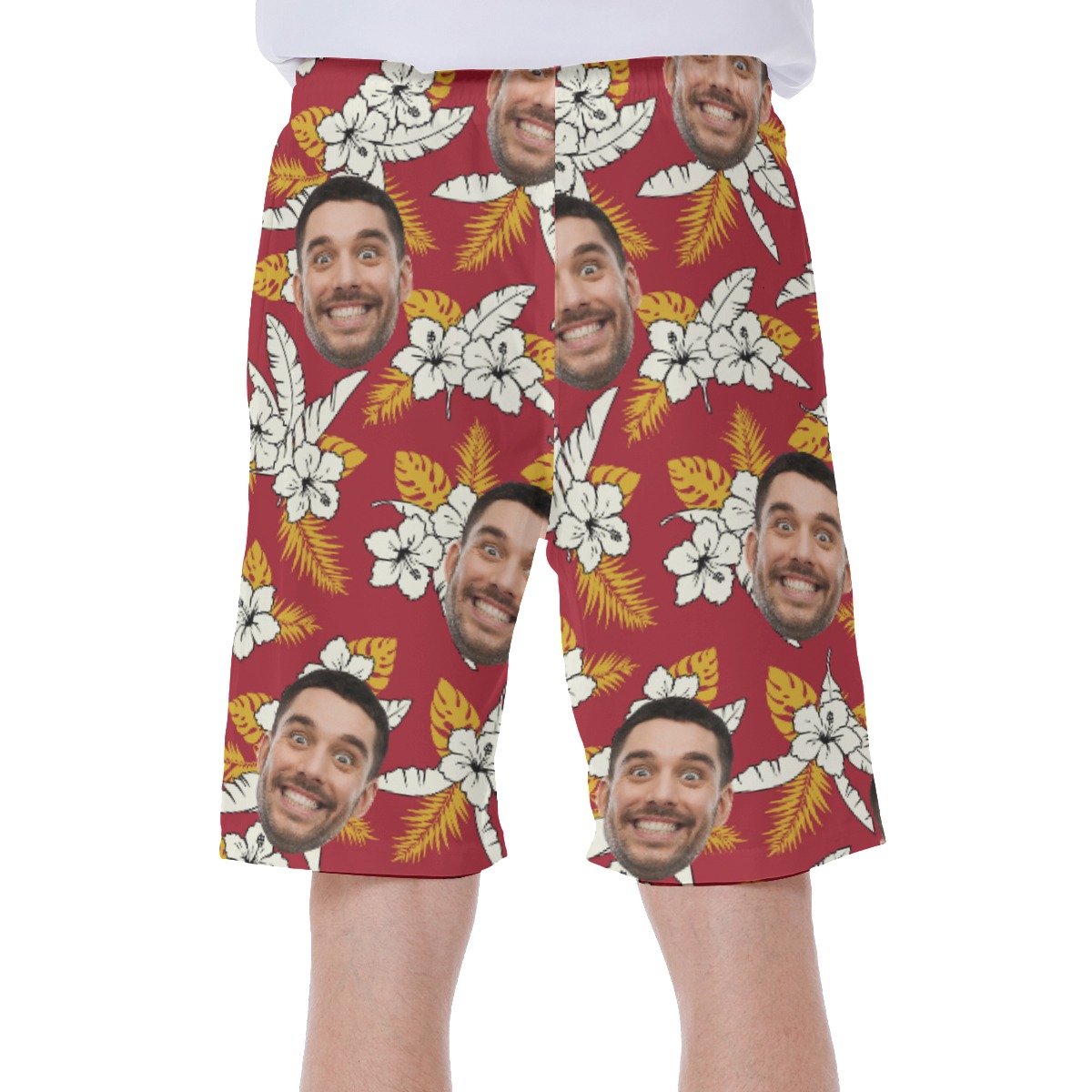 Floral Red Custom Face Hawaiian Men's Shorts