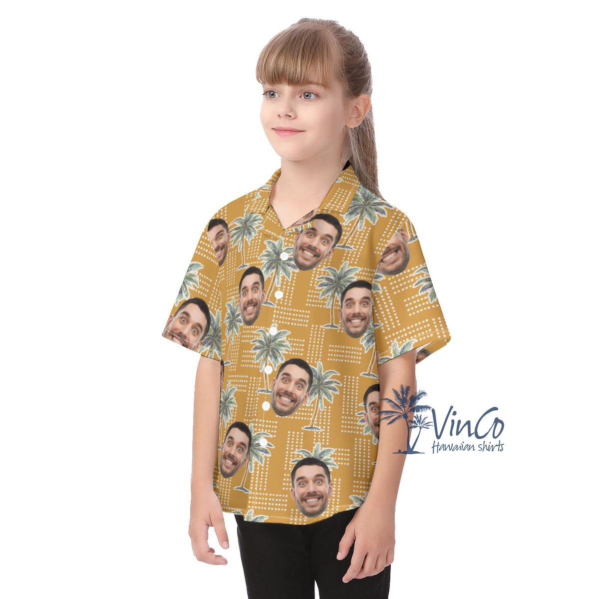 Vintage Palm Tree Custom Face Kid's Hawaiian Shirt