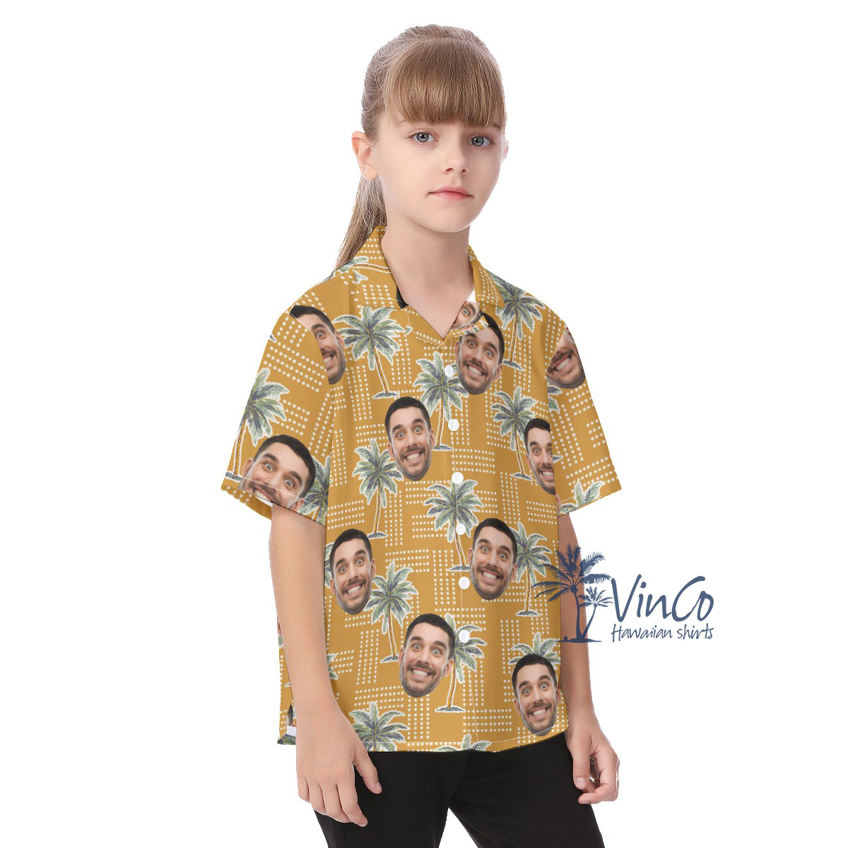 Vintage Palm Tree Custom Face Kid's Hawaiian Shirt