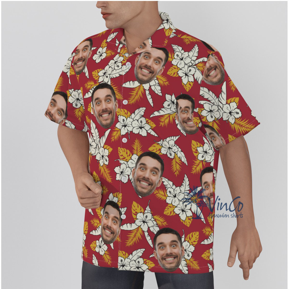 Floral Custom Face Red Hawaiian Shirt With Face