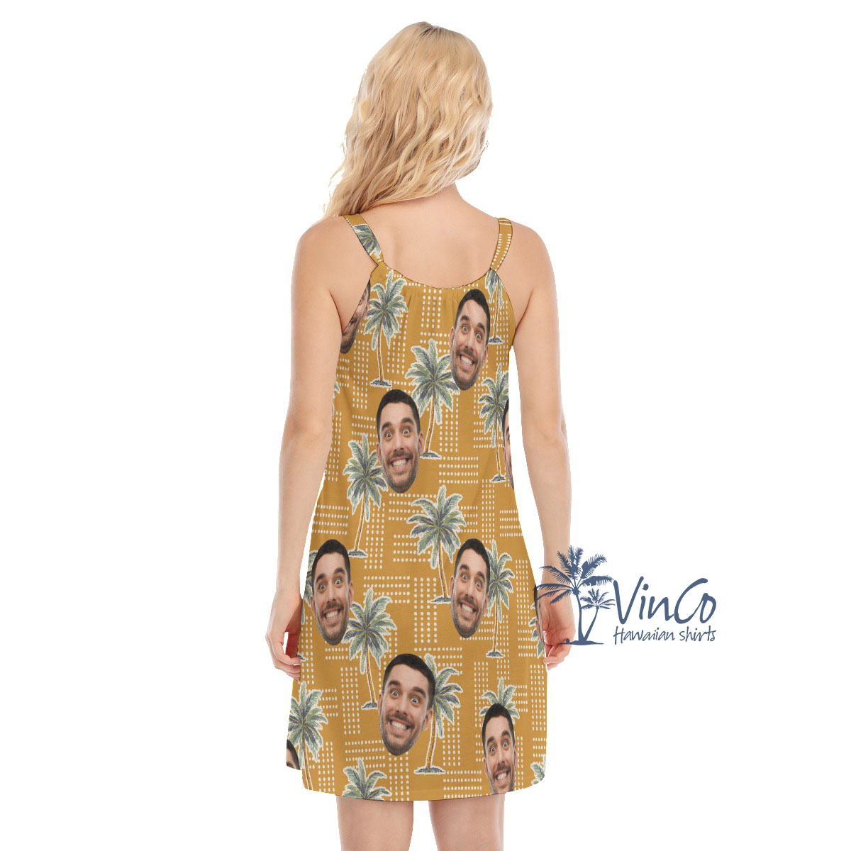 Palm Tree Yellow Custom Cami Dress With Multiple Faces