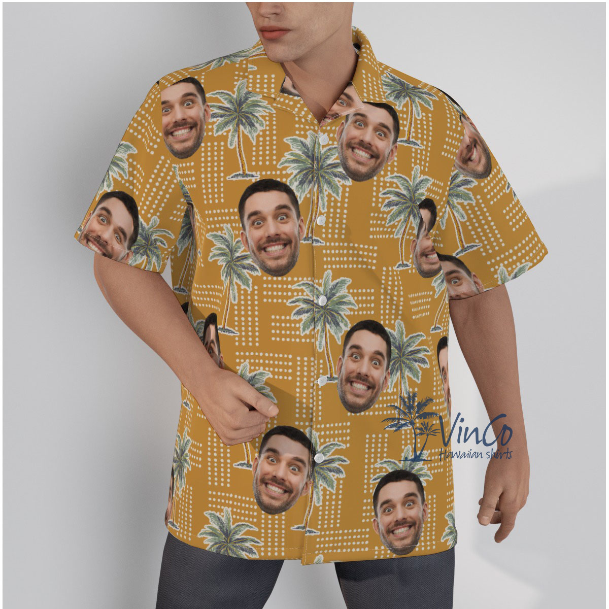Vintage Palm Tree Custom Face Hawaiian Shirt For Men - variant image 1