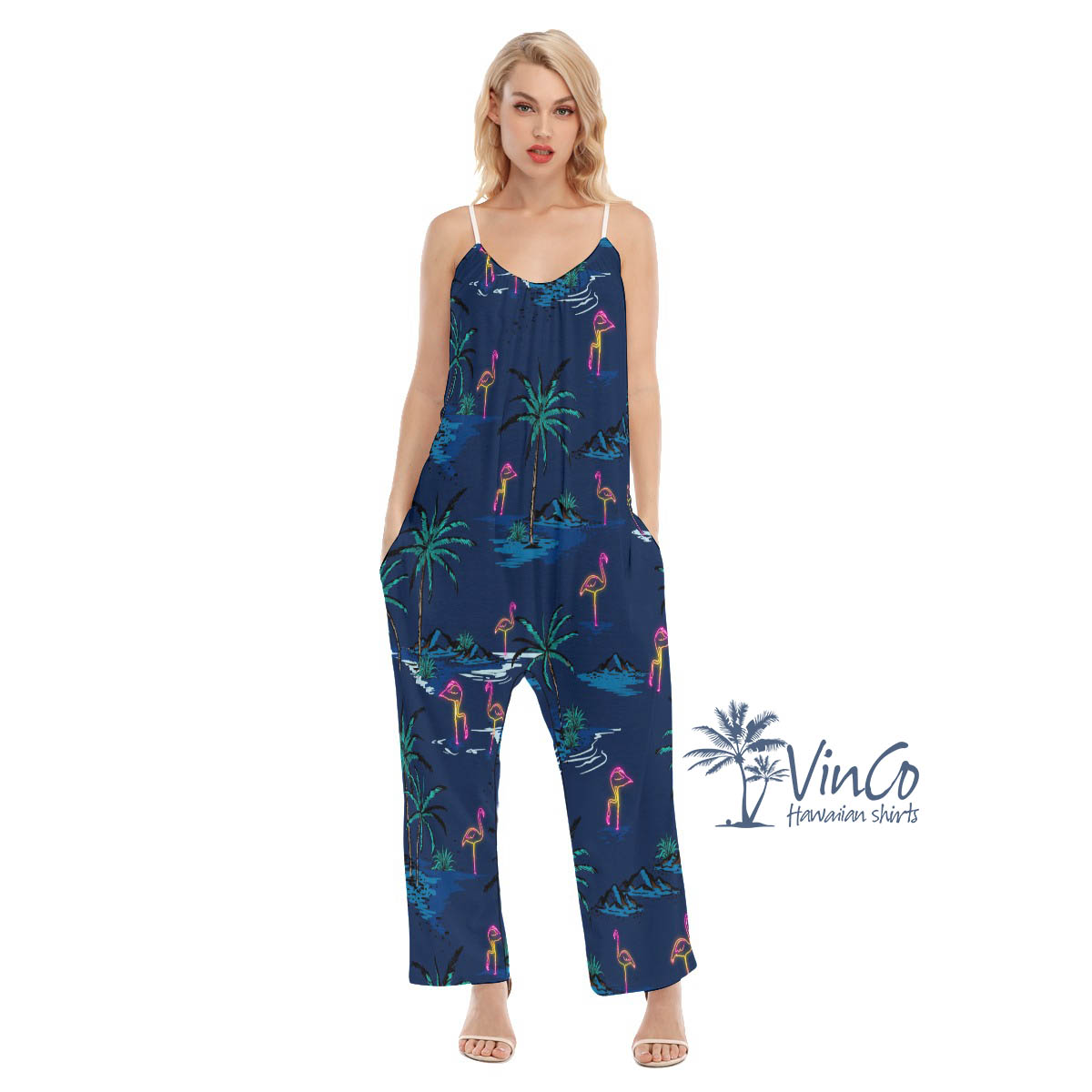 Navy Flamingo Hawaiian Jumpsuit For Women - variant image 1