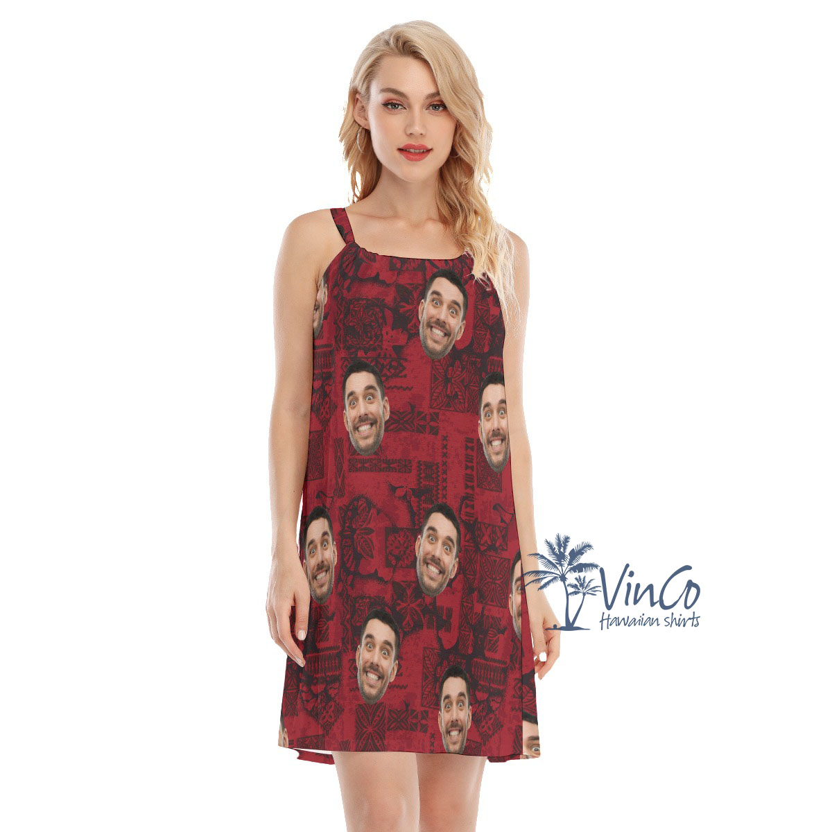 Vintage Custom Face Red Cami Dress For Women - variant image 1