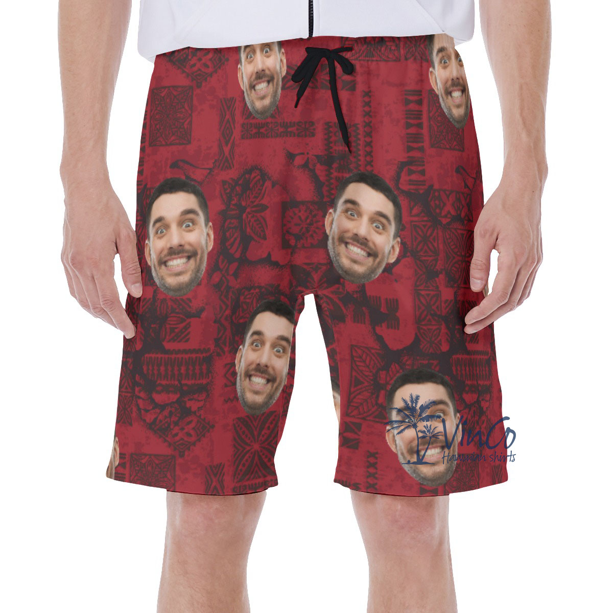 Vintage Red Custom Hawaiian Swim Trunks With Face - variant image 1