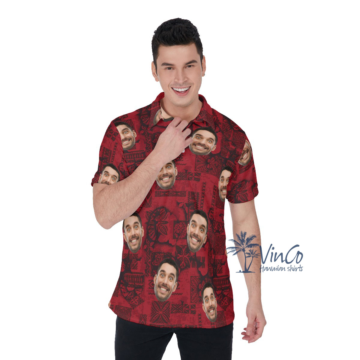 Vintage Red Custom Hawaiian Golf Shirt With Face - variant image 1