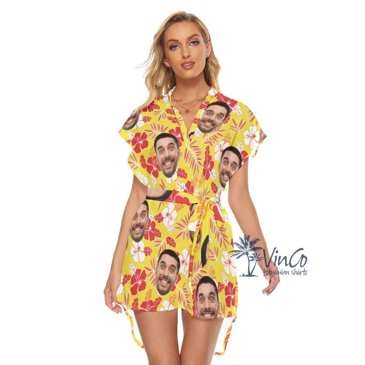 Yellow Hibiscus Custom Hawaiian Dress With Multiple Faces - variant image 1