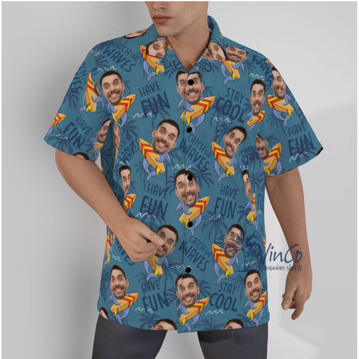 Shark Surfing Hawaiian Shirt With Custom Face - variant image 1