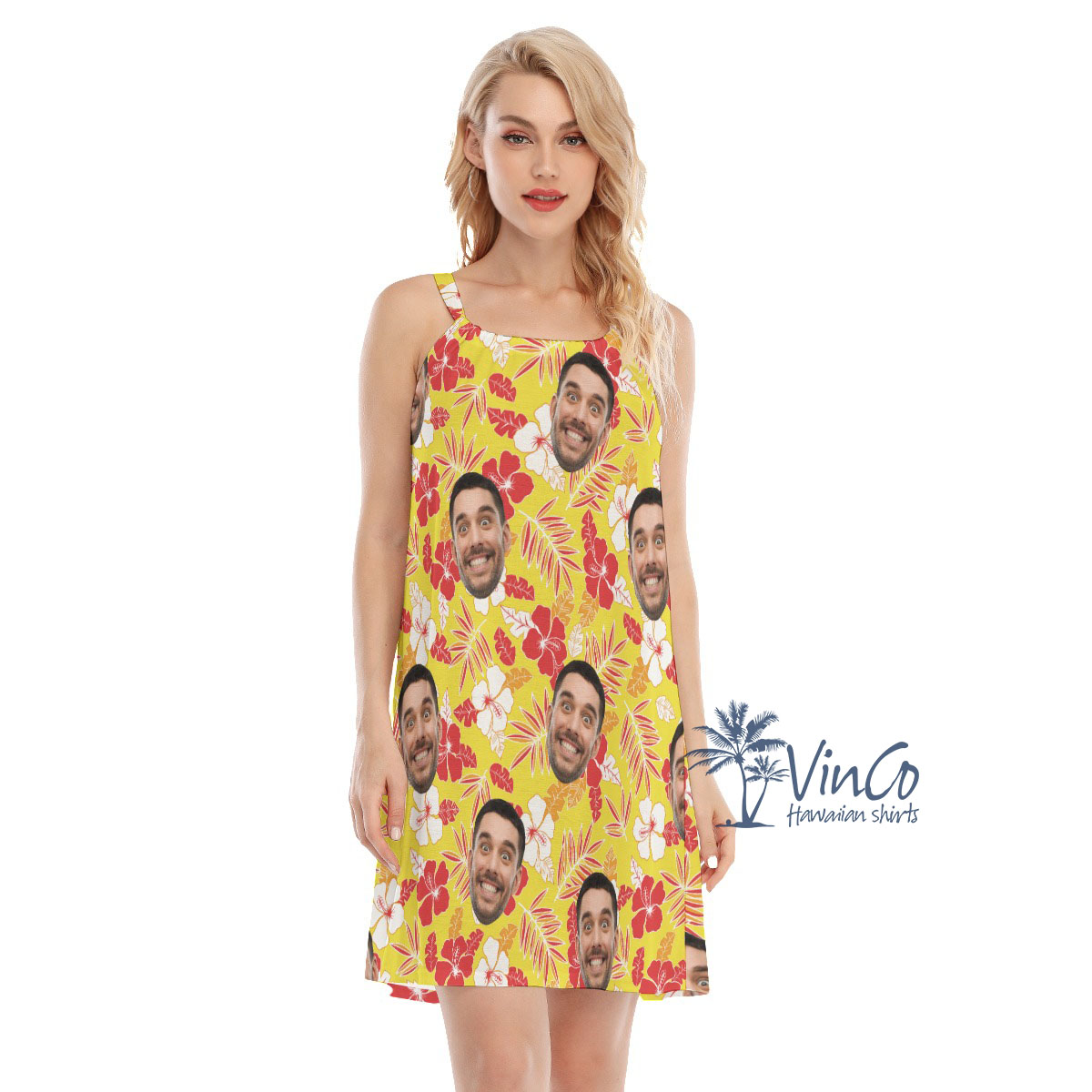 Yellow Hibiscus Custom Women's Hawaiian Dress With Photo - variant image 1