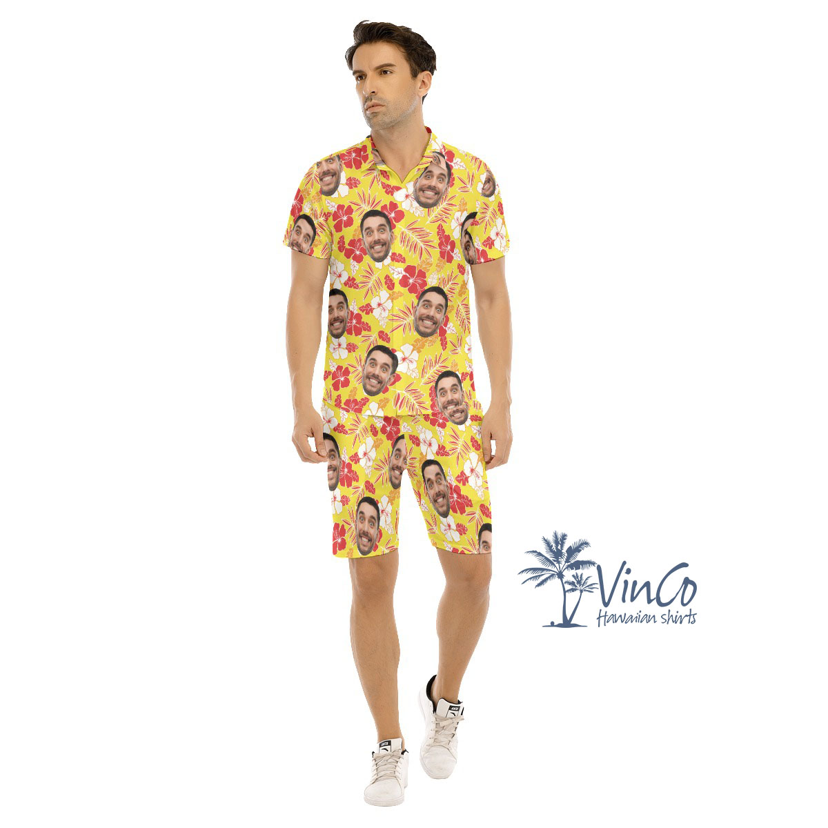 Yellow Hibiscus Custom Hawaiian Men's Set With Face - variant image 1